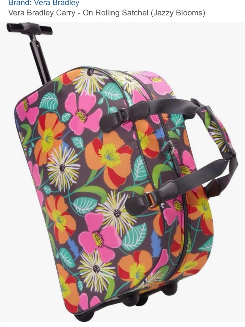Vera Bradley Floral Travel Roller tote Bag - Vibrant Pink & Orange Flowers